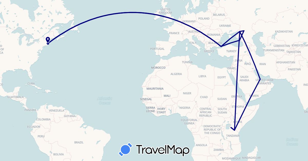 TravelMap itinerary: driving in Qatar, Russia, Turkey, Tanzania, United States (Africa, Asia, Europe, North America)